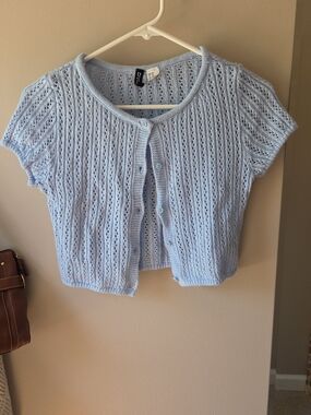 H&M Baby Blue Knit Short-Sleeve Button Cardigan - Size XS